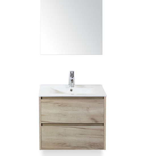 Badmeubelset 60 cm breed - bestaande uit: wastafelkast 2 laden, keramische wastafel Enjoy met kraangat en standaard spiegel