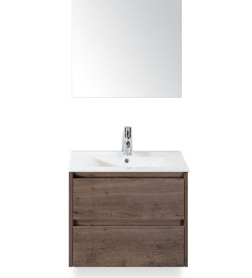 Badmeubelset 60 cm breed - bestaande uit: wastafelkast 2 laden, keramische wastafel Enjoy met kraangat en luxe spiegel