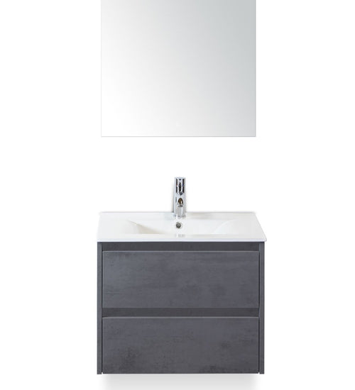 Badmeubelset 60 cm breed - bestaande uit: wastafelkast 2 laden, keramische wastafel Enjoy met kraangat en luxe spiegel