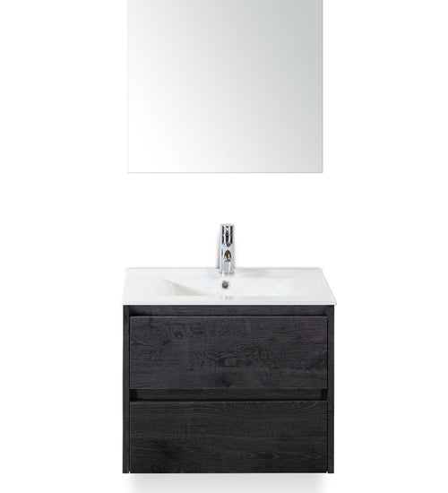 Badmeubelset 60 cm breed - bestaande uit: wastafelkast 2 laden, keramische wastafel Enjoy met kraangat en luxe spiegel