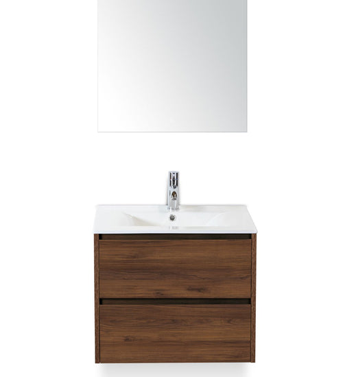 Badmeubelset 60 cm breed - bestaande uit: wastafelkast 2 laden, keramische wastafel Enjoy met kraangat en luxe spiegel