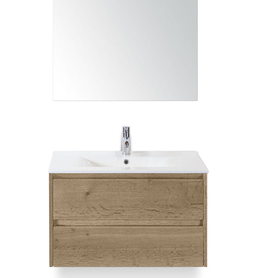 Badmeubelset 80 cm breed - bestaande uit: wastafelkast 2 laden, keramische wastafel Enjoy met kraangat en standaard spiegel