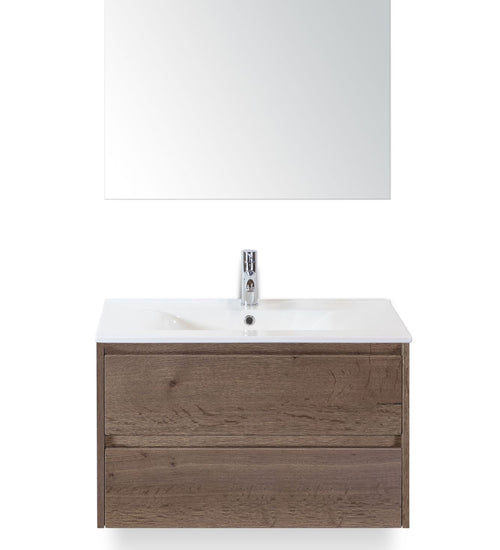 Badmeubelset 80 cm breed - bestaande uit: wastafelkast 2 laden, keramische wastafel Enjoy met kraangat en standaard spiegel