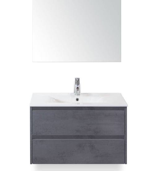 Badmeubelset 80 cm breed - bestaande uit: wastafelkast 2 laden, keramische wastafel Enjoy met kraangat en standaard spiegel