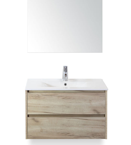 Badmeubelset 80 cm breed - bestaande uit: wastafelkast 2 laden, keramische wastafel Enjoy met kraangat en standaard spiegel