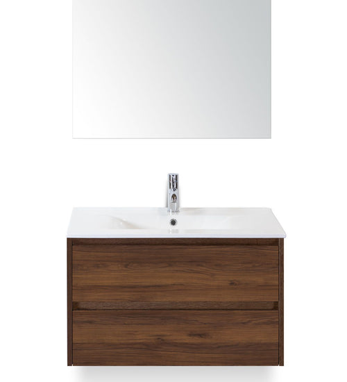 Badmeubelset 80 cm breed - bestaande uit: wastafelkast 2 laden, keramische wastafel Enjoy met kraangat en standaard spiegel