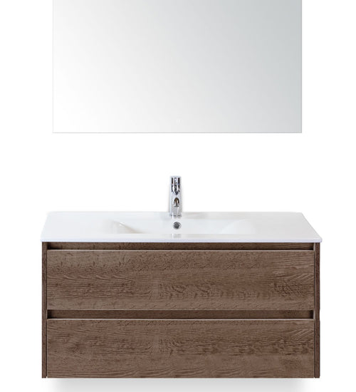 Badmeubelset 100 cm breed - bestaande uit: wastafelkast 2 laden, keramische wastafel Enjoy met één kraangat en luxe spiegel