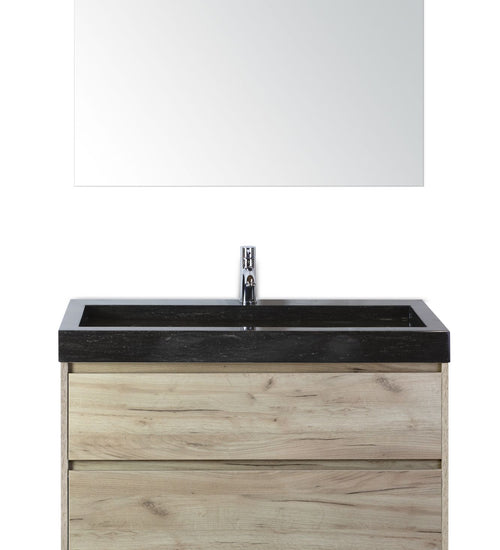 Badmeubelset 100 cm breed - bestaande uit: wastafelkast 2 laden, hardstenen wastafel Lucca met één kraangat en standaard spiegel