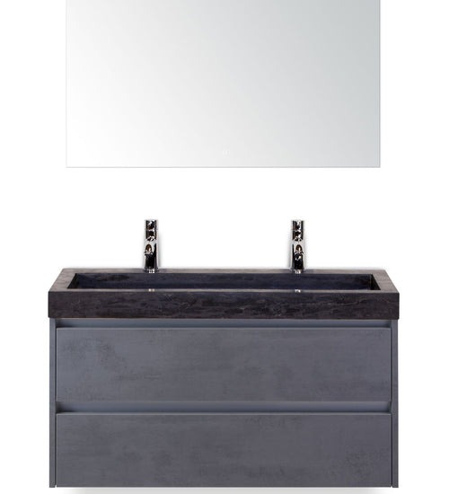 Badmeubelset 100 cm breed - bestaande uit: wastafelkast 2 laden, hardstenen wastafel Lucca met twee kraangaten en luxe spiegel