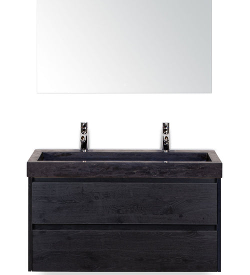 Badmeubelset 100 cm breed - bestaande uit: wastafelkast 2 laden, hardstenen wastafel Lucca met twee kraangaten en luxe spiegel