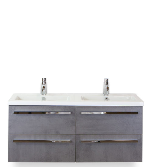 Badmeubelset 120 cm breed - bestaande uit: wastafelkast 4 laden en dubbele keramische wastafel Djazz