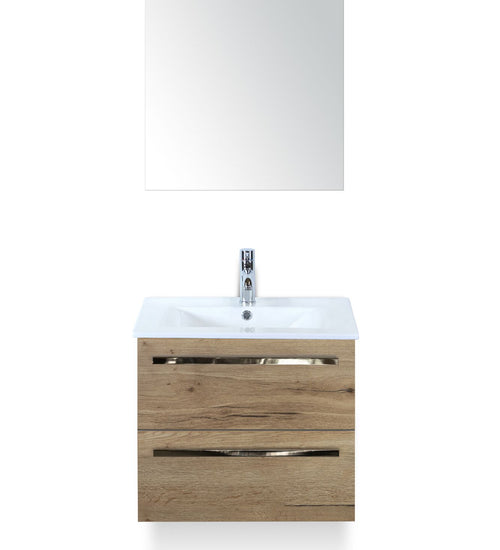 Badmeubelset 60 cm breed - bestaande uit: wastafelkast 2 laden, keramische wastafel Enjoy en spiegel