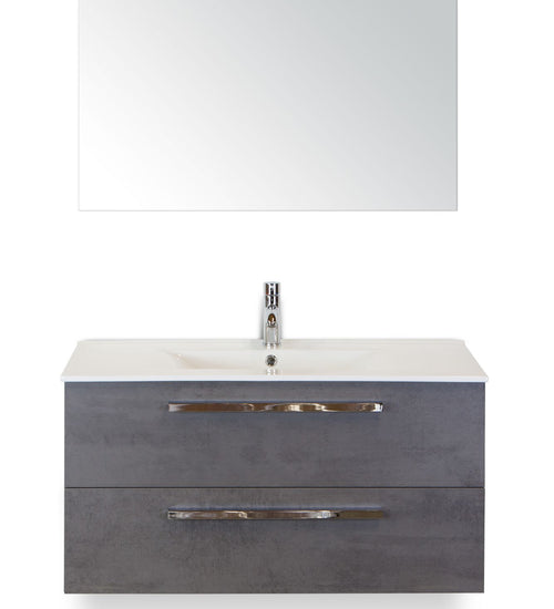 Badmeubelset 100 cm breed - bestaande uit: wastafelkast 2 laden, keramische wastafel Enjoy en spiegel