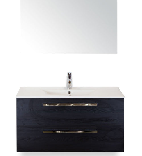 Badmeubelset 100 cm breed - bestaande uit: wastafelkast 2 laden, keramische wastafel Enjoy en spiegel