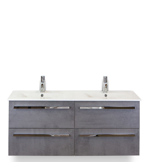 Badmeubelset 120 cm breed - bestaande uit: wastafelkast 4 laden en dubbele keramische wastafel Enjoy