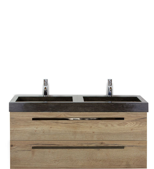 Badmeubelset 120 cm breed - bestaande uit: wastafelkast 2 laden en dubbele hardstenen wastafel