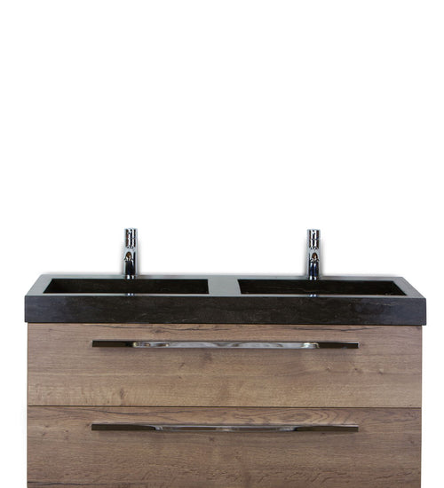 Badmeubelset 120 cm breed - bestaande uit: wastafelkast 2 laden en dubbele hardstenen wastafel