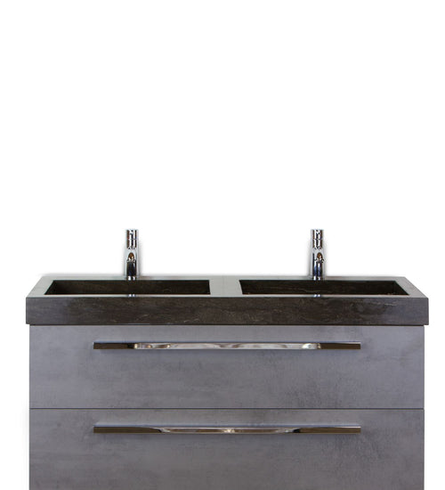 Badmeubelset 120 cm breed - bestaande uit: wastafelkast 2 laden en dubbele hardstenen wastafel