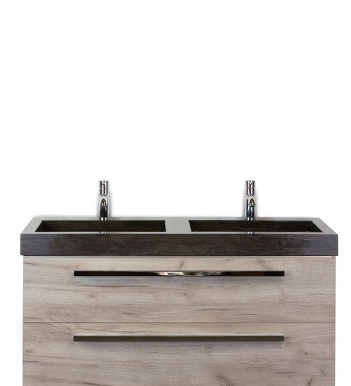 Badmeubelset 120 cm breed - bestaande uit: wastafelkast 2 laden en dubbele hardstenen wastafel