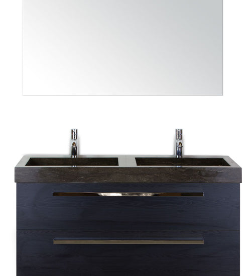 Badmeubelset 120 cm breed - bestaande uit: wastafelkast 2 laden, dubbele hardstenen wastafel en spiegel