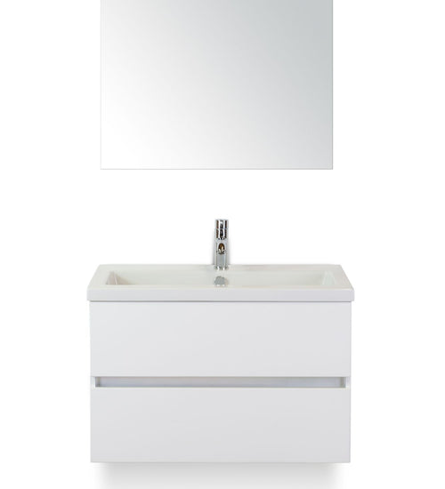 Badmeubelset 80 cm breed - bestaande uit: wastafelkast 2 laden greeploos, keramische wastafel Djazz en spiegel