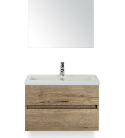 Badmeubelset 80 cm breed - bestaande uit: wastafelkast 2 laden greeploos, keramische wastafel Djazz en spiegel