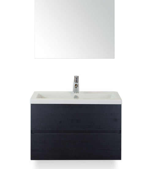 Badmeubelset 80 cm breed - bestaande uit: wastafelkast 2 laden greeploos, keramische wastafel Djazz en spiegel