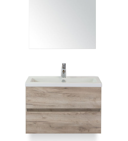 Badmeubelset 80 cm breed - bestaande uit: wastafelkast 2 laden greeploos, keramische wastafel Djazz en spiegel