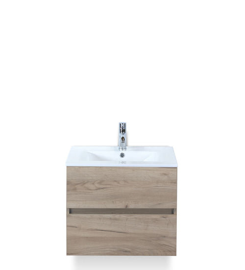 Badmeubelset 60 cm breed - bestaande uit: wastafelkast 2 laden greeploos en keramische wastafel Enjoy
