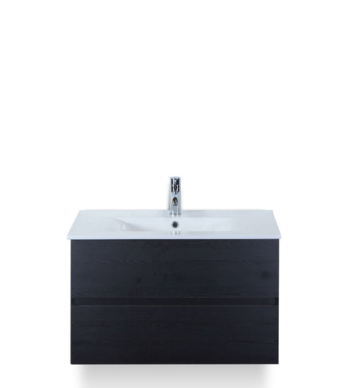 Badmeubelset 80 cm breed - bestaande uit: wastafelkast 2 laden greeploos en keramische wastafel Enjoy