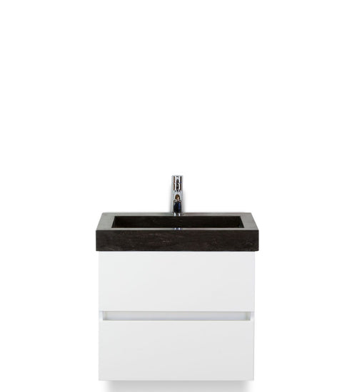 Badmeubelset 60 cm breed - bestaande uit: wastafelkast 2 laden greeploos en hardstenen wastafel