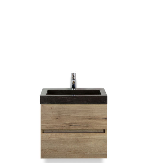 Badmeubelset 60 cm breed - bestaande uit: wastafelkast 2 laden greeploos en hardstenen wastafel