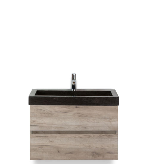 Badmeubelset 80 cm breed - bestaande uit: wastafelkast 2 laden greeploos en hardstenen wastafel