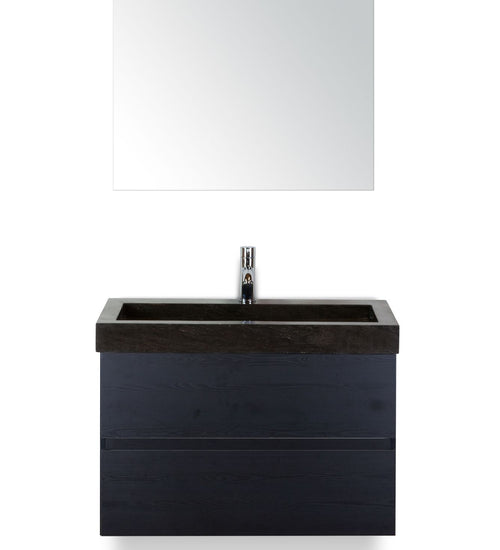 Badmeubelset 80 cm breed - bestaande uit: wastafelkast 2 laden greeploos, hardstenen wastafel en spiegel