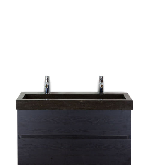 Badmeubelset 100 cm breed - bestaande uit: wastafelkast 2 laden greeploos en hardstenen wastafel met 2 kraangaten