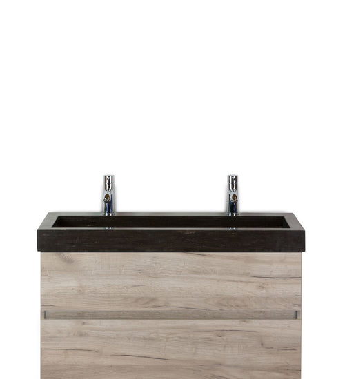 Badmeubelset 100 cm breed - bestaande uit: wastafelkast 2 laden greeploos en hardstenen wastafel met 2 kraangaten