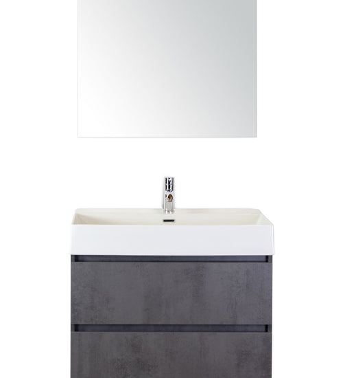 Badmeubelset 80 cm breed - bestaande uit: wastafelkast 2 laden, keramische wastafel Kube wit met één kraangat en standaard spiegel