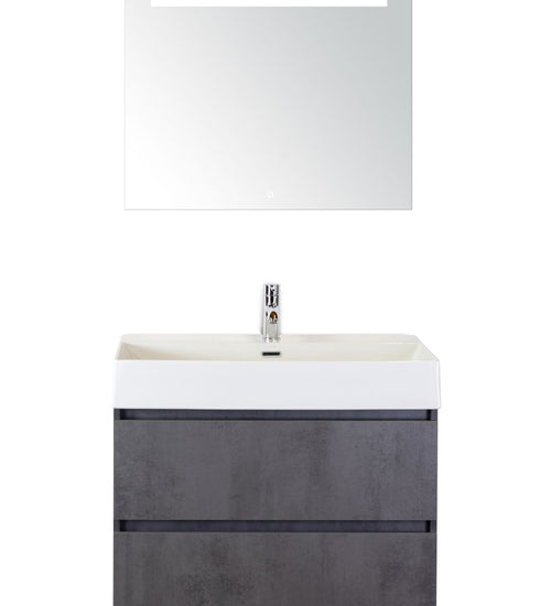 Badmeubelset 80 cm breed - bestaande uit: wastafelkast 2 laden, keramische wastafel Kube wit met één kraangat en luxe spiegel