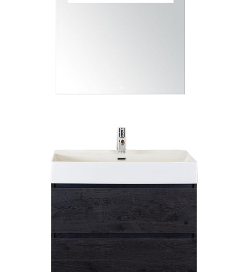 Badmeubelset 80 cm breed - bestaande uit: wastafelkast 2 laden, keramische wastafel Kube wit met één kraangat en luxe spiegel