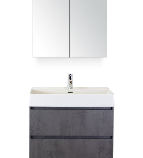 Badmeubelset 80 cm breed - bestaande uit: wastafelkast 2 laden, keramische wastafel Kube wit met één kraangat en spiegelkast