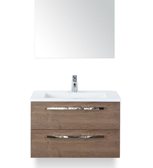 Badmeubelset 80 cm breed - bestaande uit: wastafelkast 2 laden, kunststeen wastafel Thin en spiegel