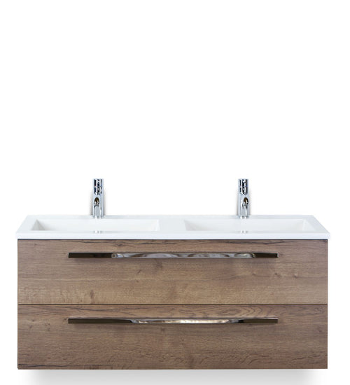 Badmeubelset 120 cm breed - bestaande uit: wastafelkast 2 laden en dubbele kunststeen wastafel Thin