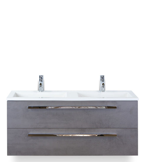 Badmeubelset 120 cm breed - bestaande uit: wastafelkast 2 laden en dubbele kunststeen wastafel Thin