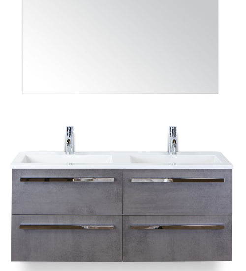 Badmeubelset 120 cm breed - bestaande uit: wastafelkast 4 laden, dubbele kunststeen wastafel Thin en spiegel