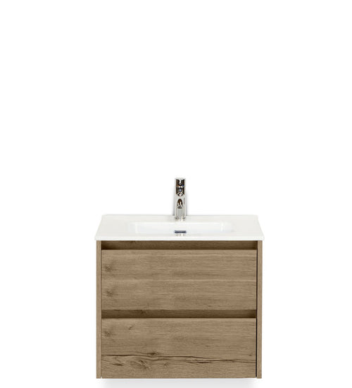 Badmeubelset 60 cm breed - bestaande uit: wastafelkast 2 laden en keramische wastafel Cover met kraangat