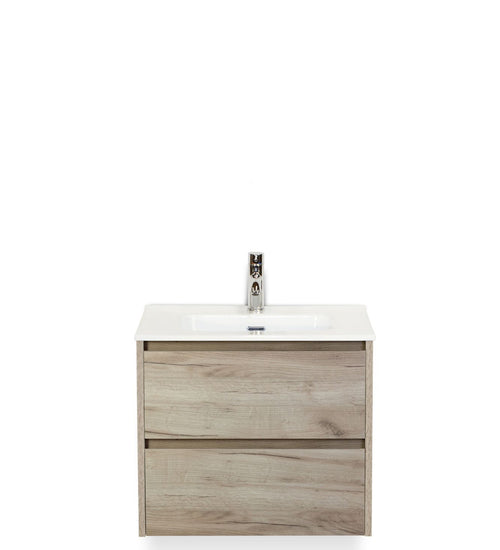 Badmeubelset 60 cm breed - bestaande uit: wastafelkast 2 laden en keramische wastafel Cover met kraangat