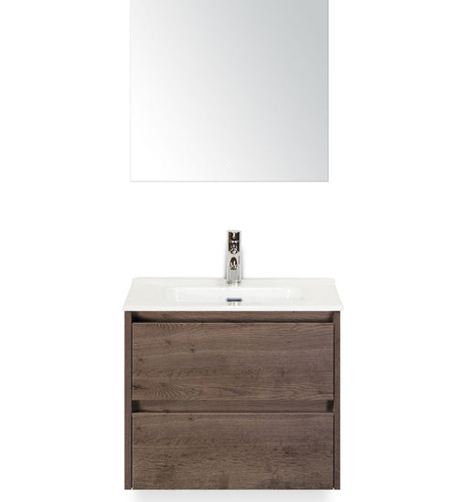 Badmeubelset 60 cm breed - bestaande uit: wastafelkast 2 laden, keramische wastafel Cover met kraangat en luxe spiegel