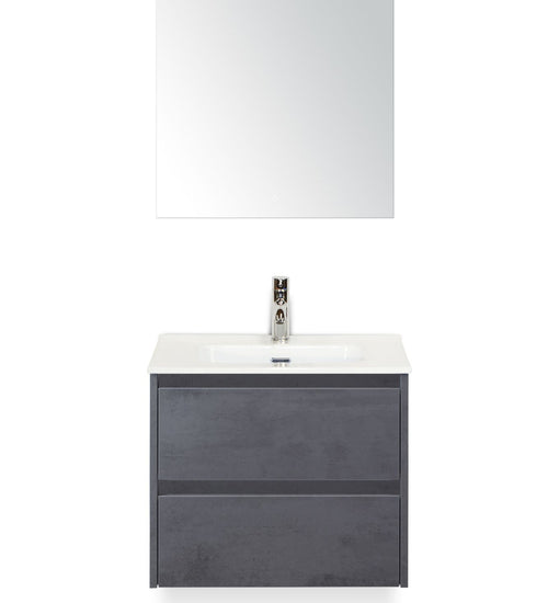 Badmeubelset 60 cm breed - bestaande uit: wastafelkast 2 laden, keramische wastafel Cover met kraangat en luxe spiegel