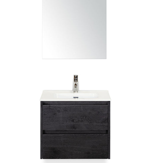 Badmeubelset 60 cm breed - bestaande uit: wastafelkast 2 laden, keramische wastafel Cover met kraangat en luxe spiegel