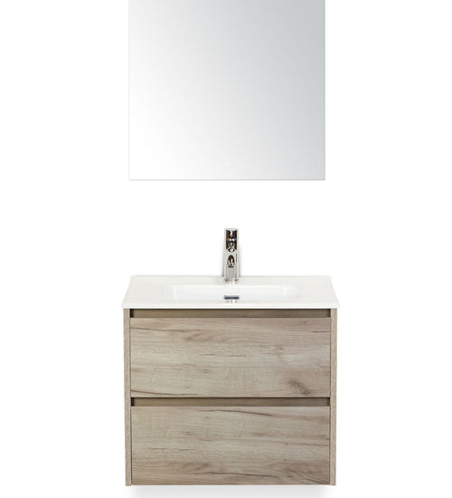 Badmeubelset 60 cm breed - bestaande uit: wastafelkast 2 laden, keramische wastafel Cover met kraangat en luxe spiegel